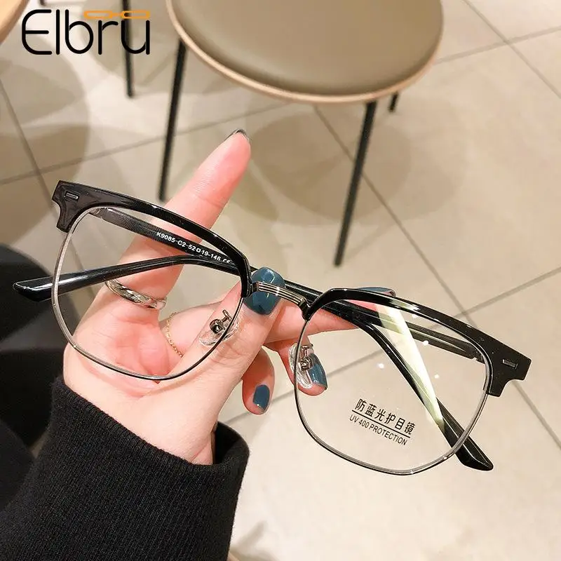 

Elbru Anti Blue Light Myopia Glasses Women Men Half Frame Computer Nearsighted Eyeglasses Unisex Myopic Eyewear Diopters 0-600