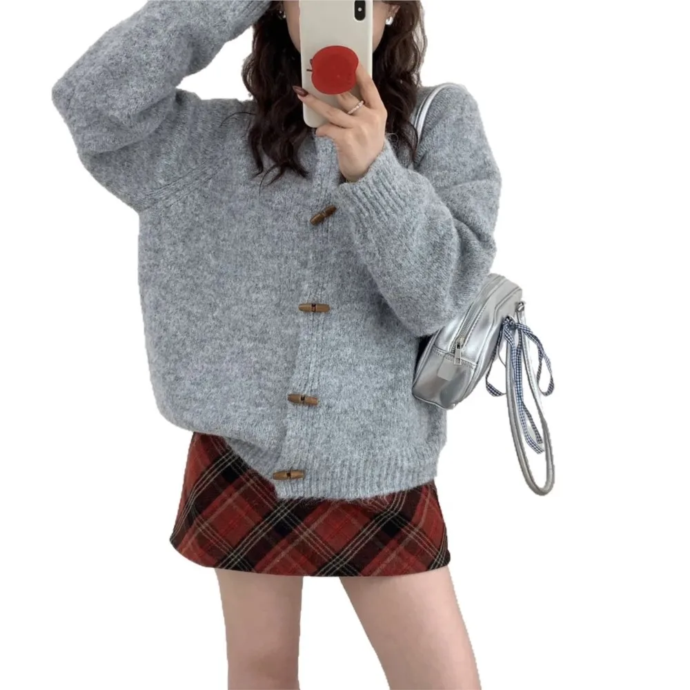 MsChuh Women's Cardigan All-match Loose Simple Style Sweater Pulls Femmes Temperament Playful Daily Lazy Solid Color Round Neck 5
