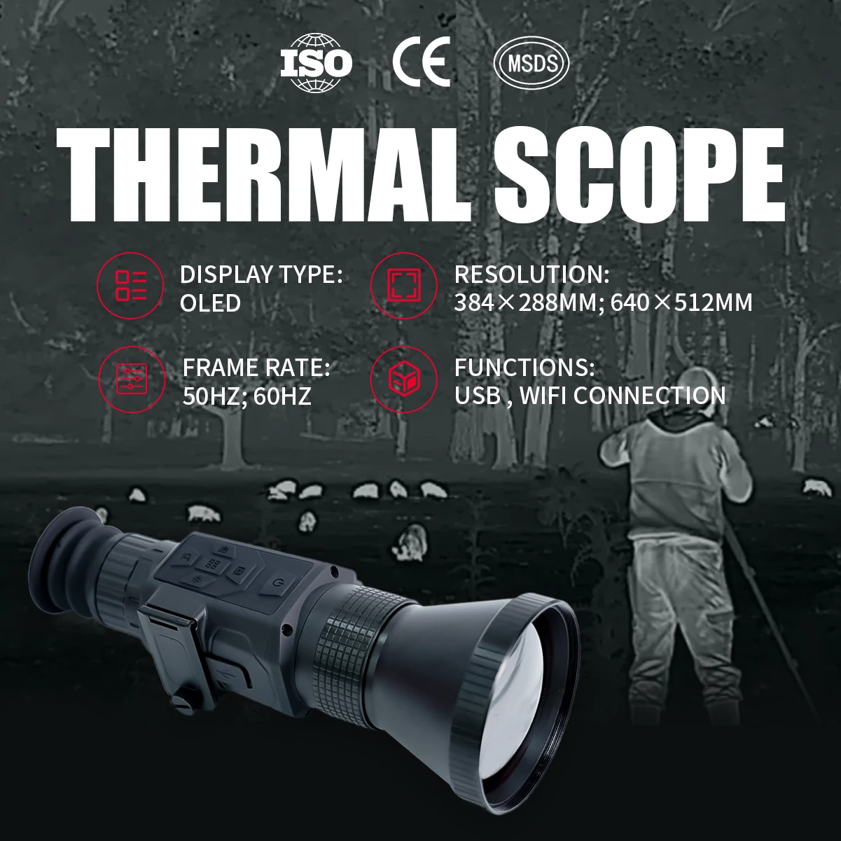 Frame Rate 60hz Resolution 384*288 Night Day Thermal Sight Vision Scope for Hunting