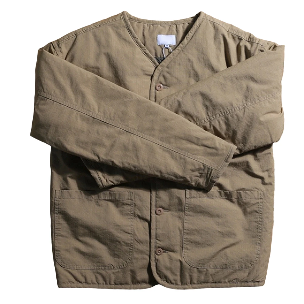 Men Loose Fit Retro Style Warm Commuting Jacket Workwear Cardigan Down Cotton Coat Long Sleeve for Spring Autumn Winter