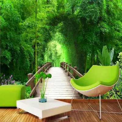 

Пользовательские 3D обои идиллические пейзажи зеленый бамбуковый лес спальня фреска гостиная ТВ фон стена удлинение 8d ресторан лес