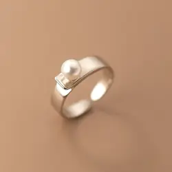 925 Silver Smooth Surface Pearl Rings For Women Wedding Luxury Jewelry Accessories Wholesale  and