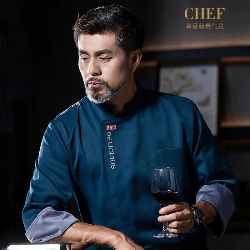 Chef Work Clothes Long Sleeve Autumn Winter Restaurant Kitchen Western Cuisine Kitchen Catering Canteen Baking Cake Bread Clothi