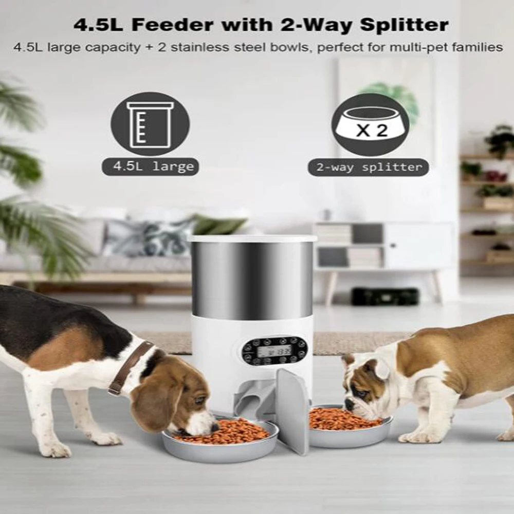 Imagem -04 - Automatic Double Meal Pet Feeder Alimentação Inteligente Wi-fi Food Dispenser Bowl Gravação Temporização Tuya Gatos Cães 3l 4.5l