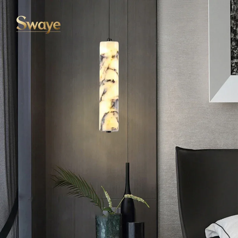 Luxury Nature Marble Pearl Black LED Pendant Light Bedroom Dinning Living Room Hotel Suspended Chandelier Home Decor Luster Lamp