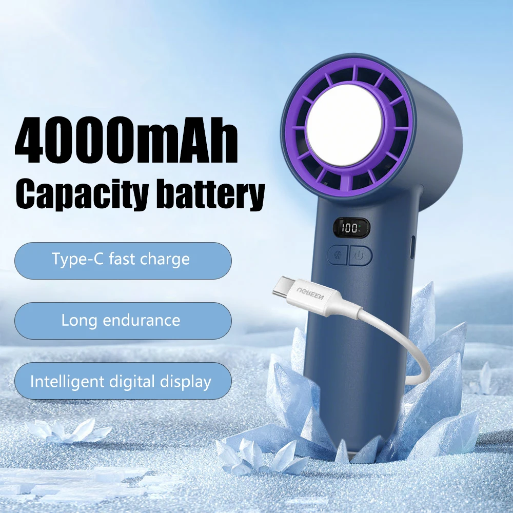 Handheld Portable Turbo Fan with Cooling Function Power Display 4000mAh Type-C Rechargeable Outdoor Cooling High-speed Mini Fan