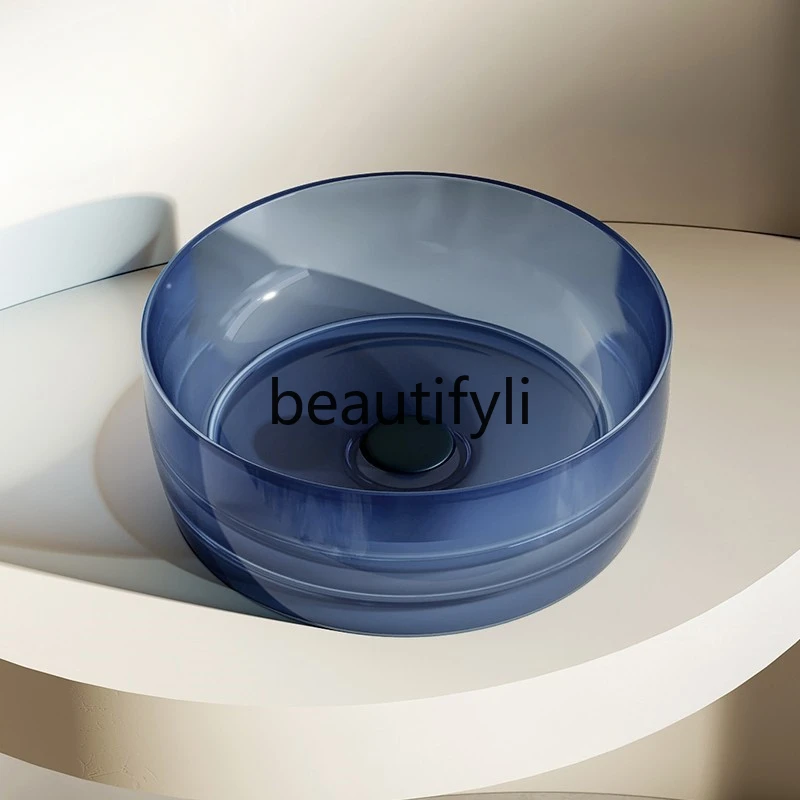 Color transparent resin table basin, small size balcony wash basin, household round wash basin