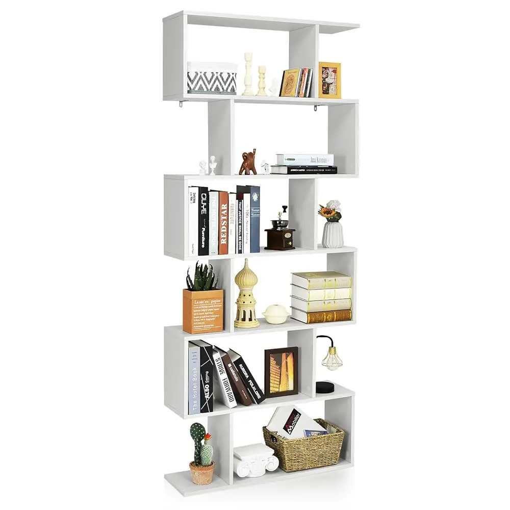 

Bettary 6-Tier Bookshelf, Freestanding S-Shaped Geometric Display Shelf, Modern Tall Bookcase For Home Office, Living Room,