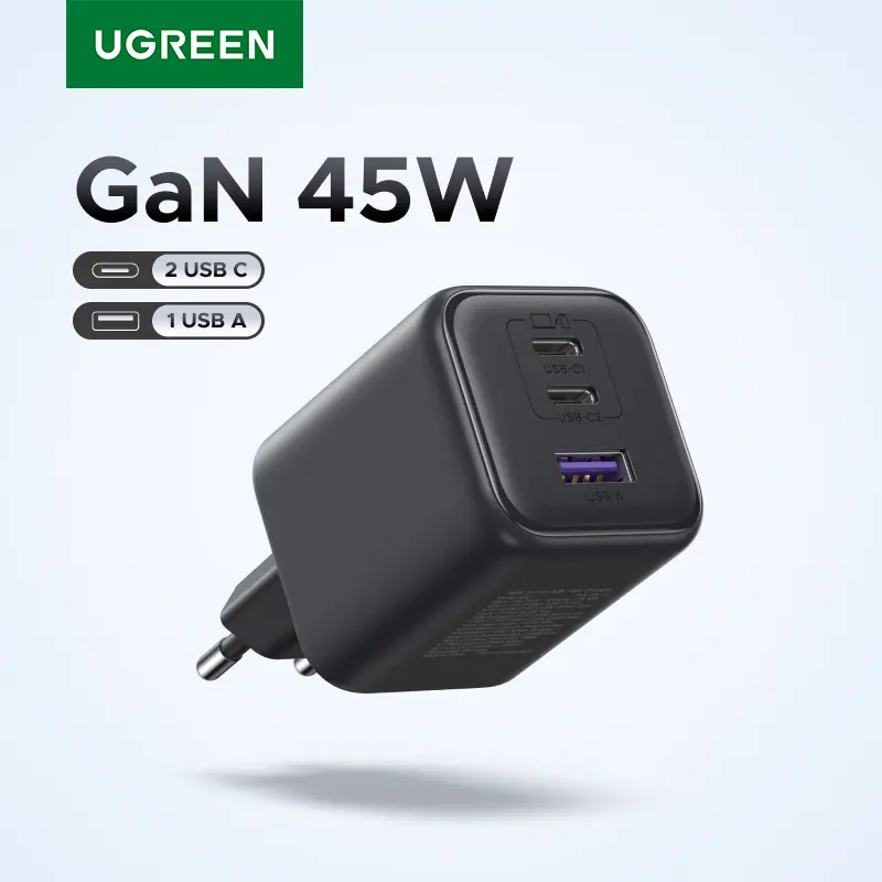 【Enchufe da UE】UGREEN 45W/30W/25W/20W GaN Carregador PD3.0 PPS QC3.0 USB C Carregador rápido para iPhone 17 16 15 ProMax Samsung S25 iPad Air