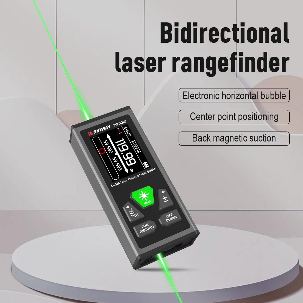 SNDWAY Dual Laser Distance Meter Rechargeable Bilateral Laser Rangefinder 60m 100m Digital Tape Measure Angle SW-DR100