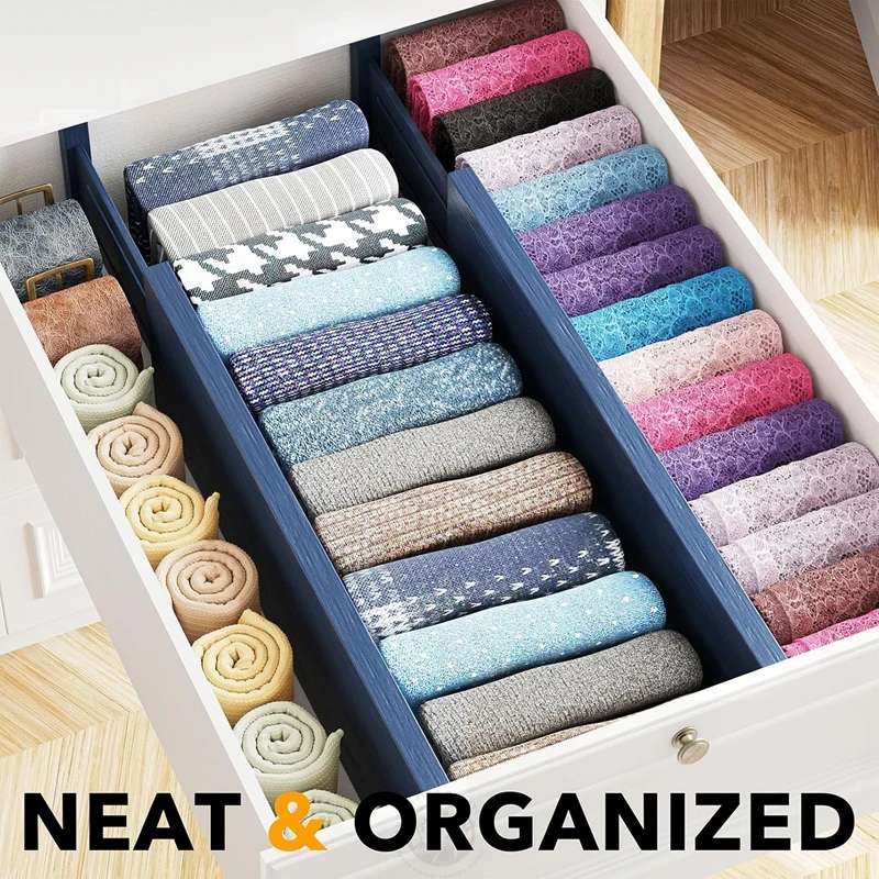 Bamboo Drawer Divider Set Adjustable Expandable Drawer Organizer for Clothing Food Storage Home Storage Bamboo Color Rectangle