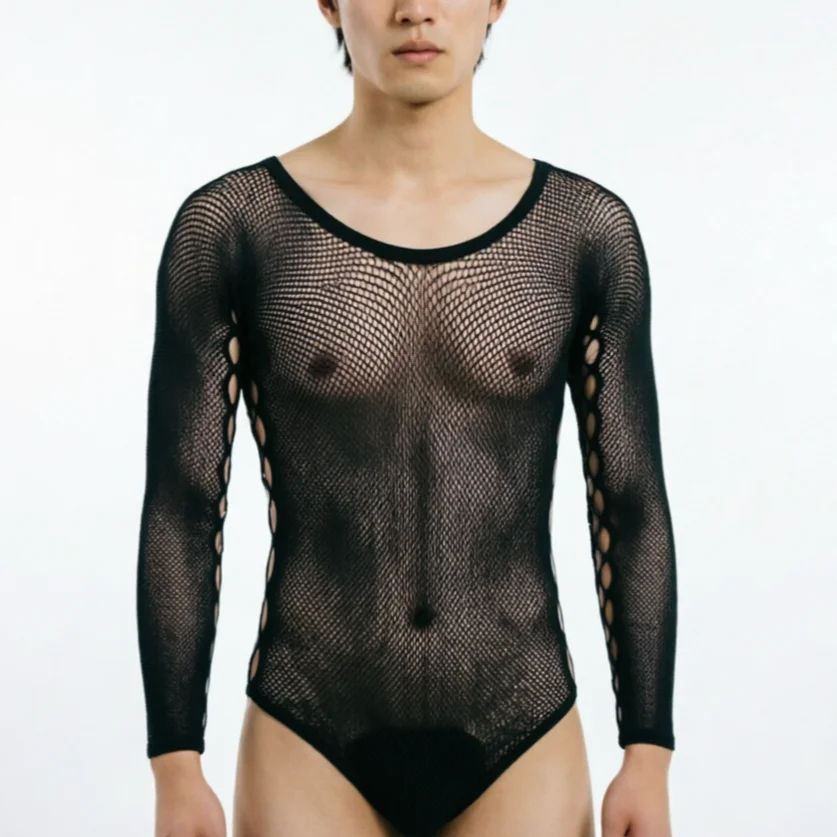 Purple Men's Sexy Lingerie Male Hollow Out Fishnet Tops Black Blue Red White Color Young Man Underwear 2026 Lencería Hombre view 5