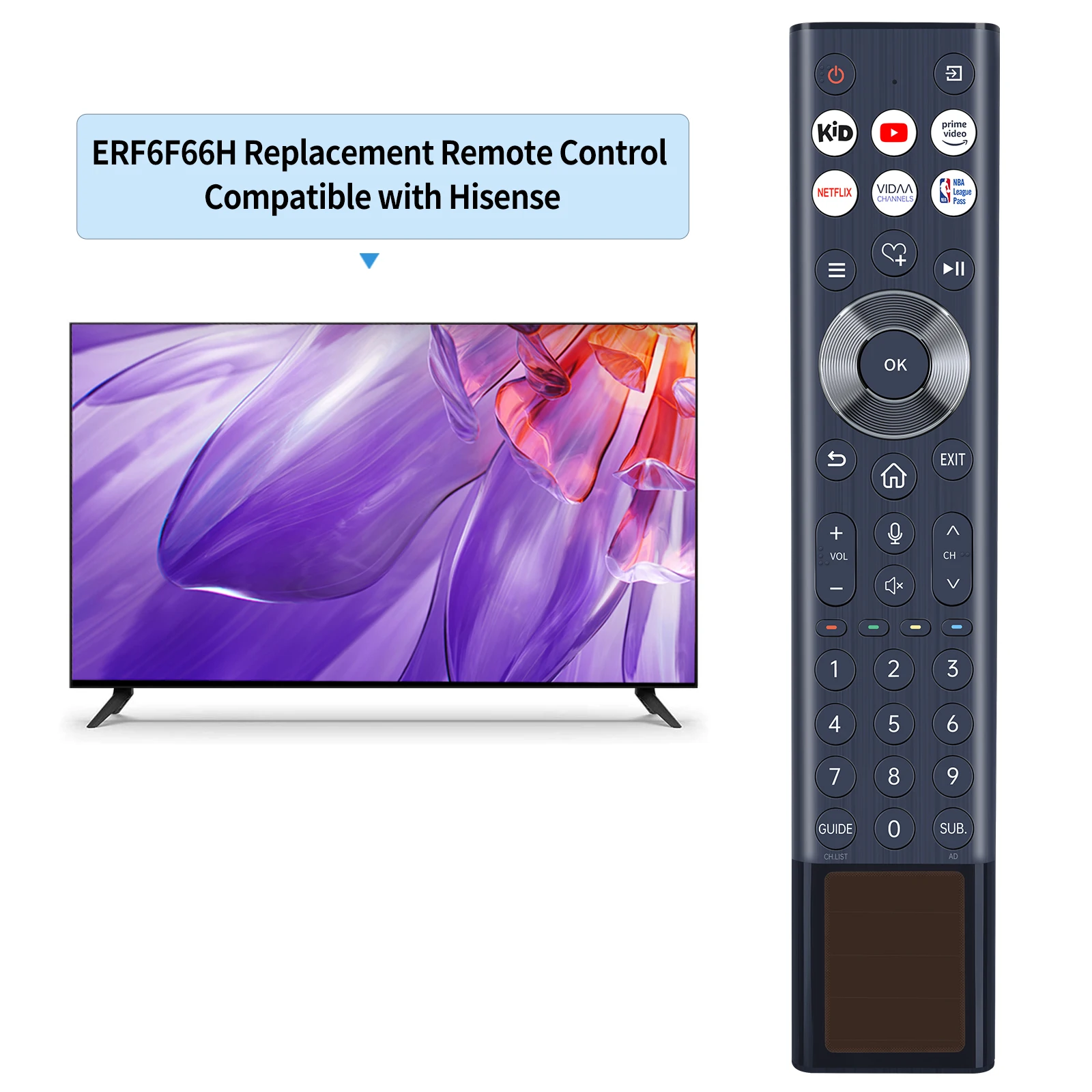 جهاز التحكم عن بعد الصوتي بالطاقة الشمسية ERF6F66H الجديد لتلفزيون Hisense الذكي مع قناة NBA