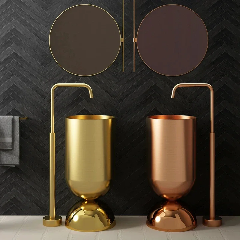 Cup appearance stainless steel wash basin column basin Hotel wash basin single integrated floor standing column