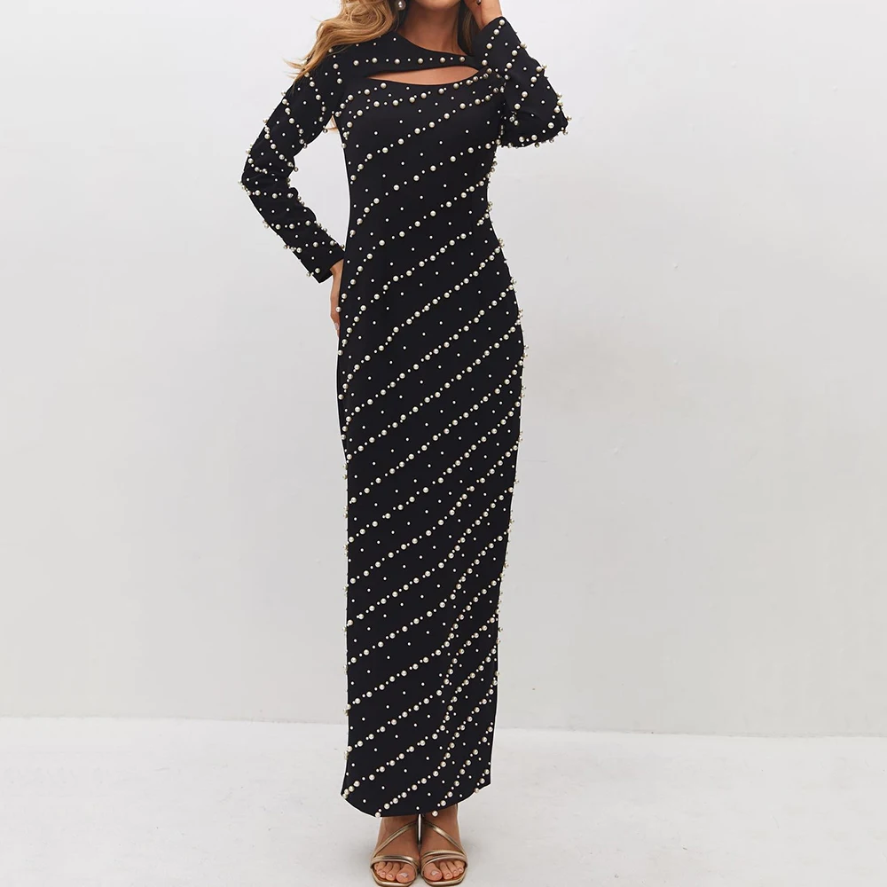 

Прямые вечерние платья по индивидуальному заказу, длиной до щиколотки, с круглым вырезом и длинными рукавами, платье для выпускного вечера, простое модное изысканное вечернее платье с бисером