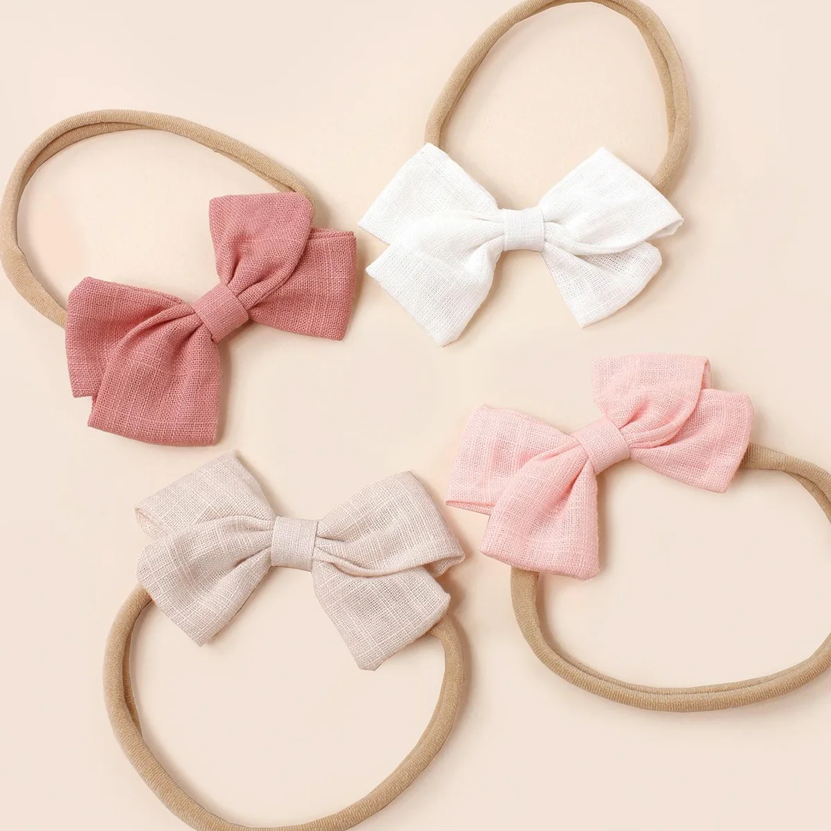 4pcs Baby Bamboo Cotton Bow Nylon Headband Girls Cute Hairband Toddler Photograph Decor Hair Accessories