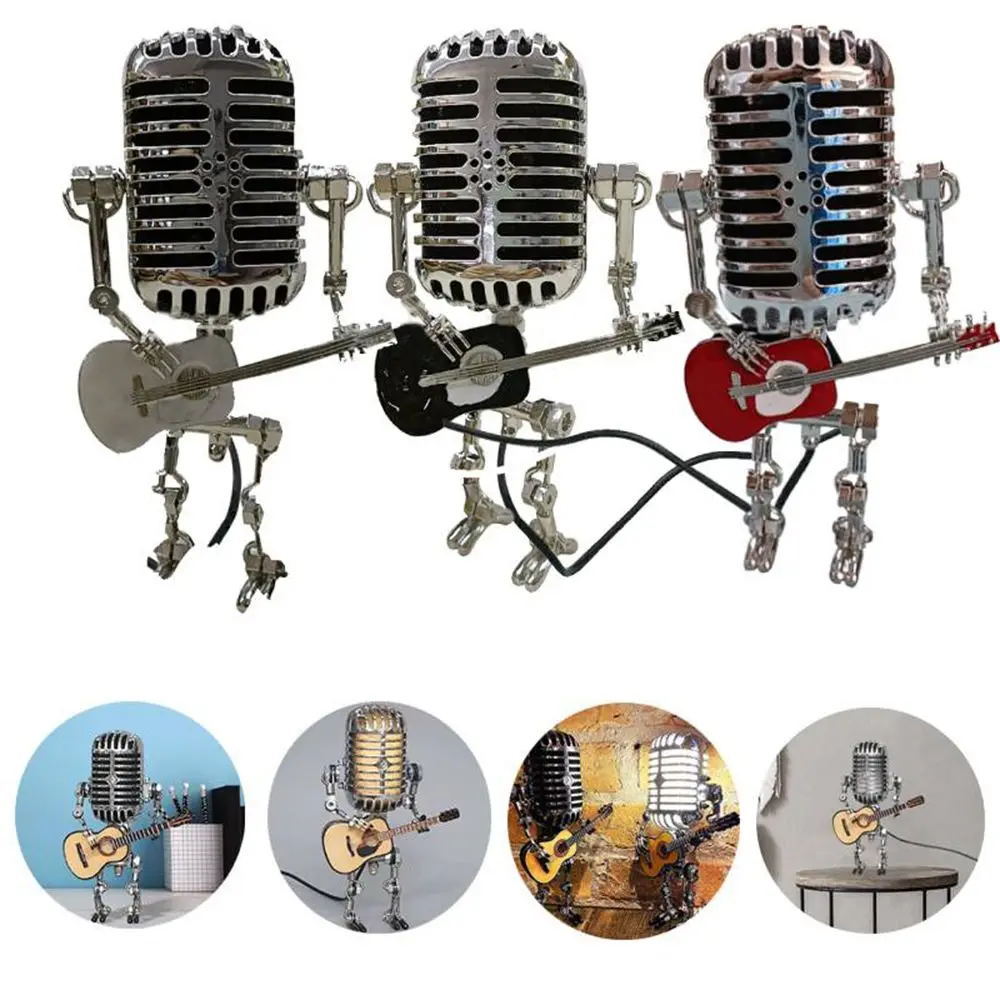 Model USB Retro Wrought iron Robot Desk lamp Decorations Microphone for playing guitar