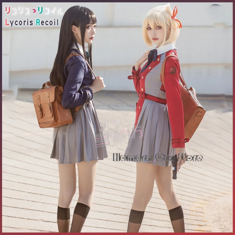 Anime Lycoris Terugslag Cosplay Kostuum Nishikigi Chisato Inoue Takina Cosplay Jurk Uniform Pruik Pak Halloween Kostuums voor Vrouwen