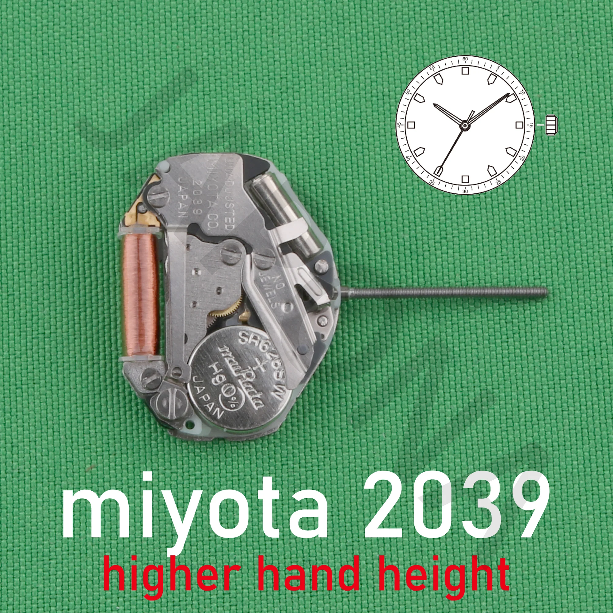 Miyota 2039-movimiento con mayor altura de la mano, dispositivo que permite a los diseños aprovechar la profundidad de la esfera, 3 manos, 2039