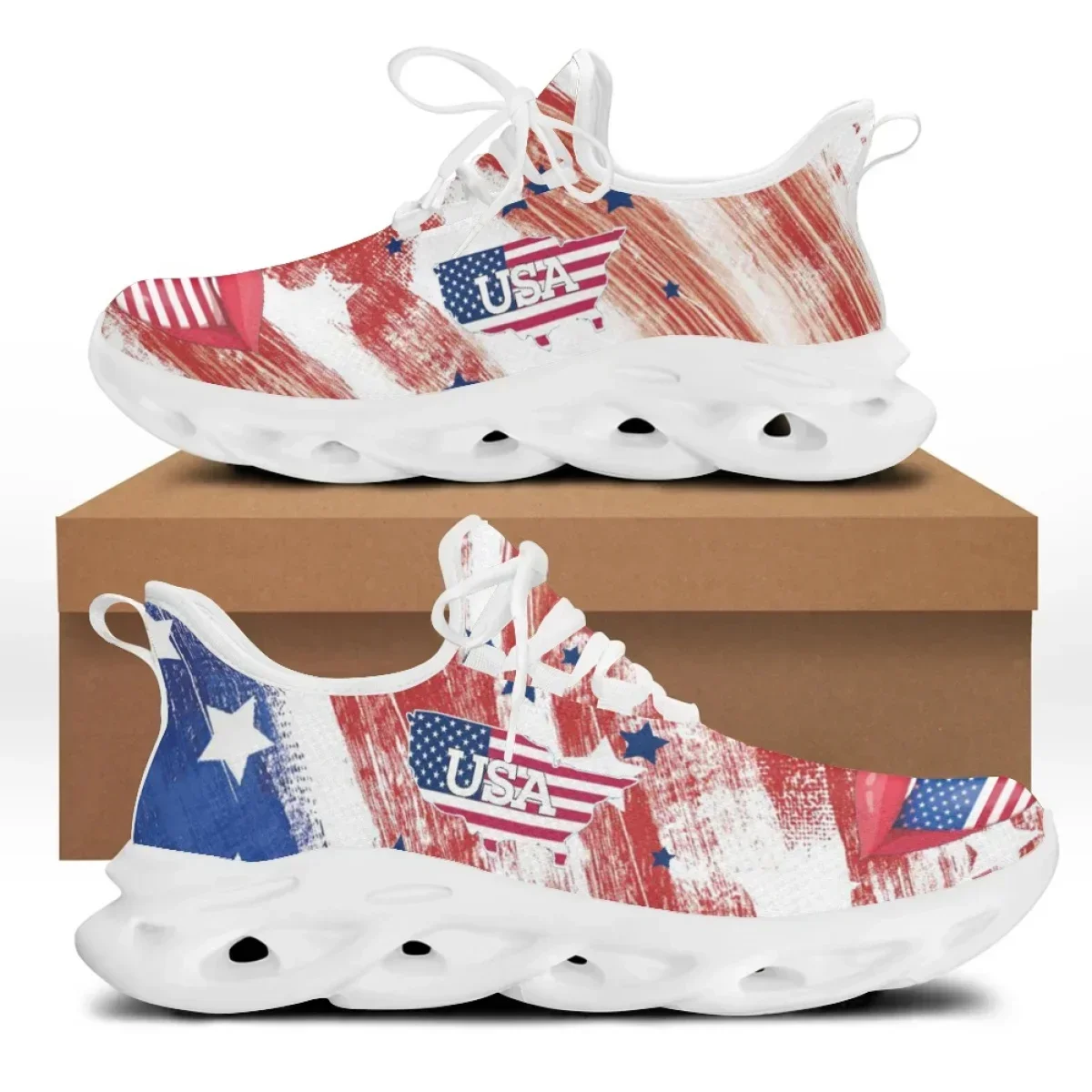 CYWGIFT USA Flag Flat Mesh Shoe American Flag Custom Print Chunky Shoes Soft Sneakers National Design zapatillas running hombre