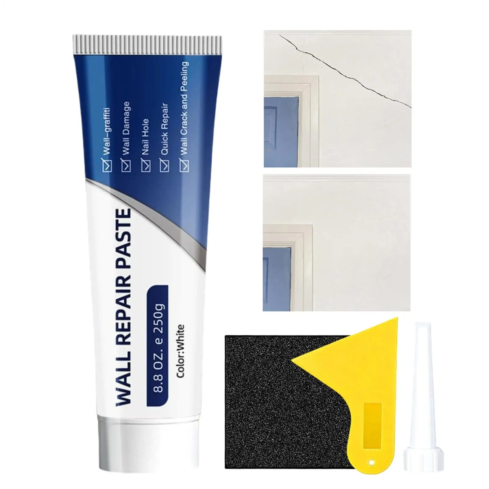 250g Wall Repair Paste,Wall Crack Mending Agents with Scraper for DIY Home Fix,Multi-Functional Drywall Patch Paste Repair Kit