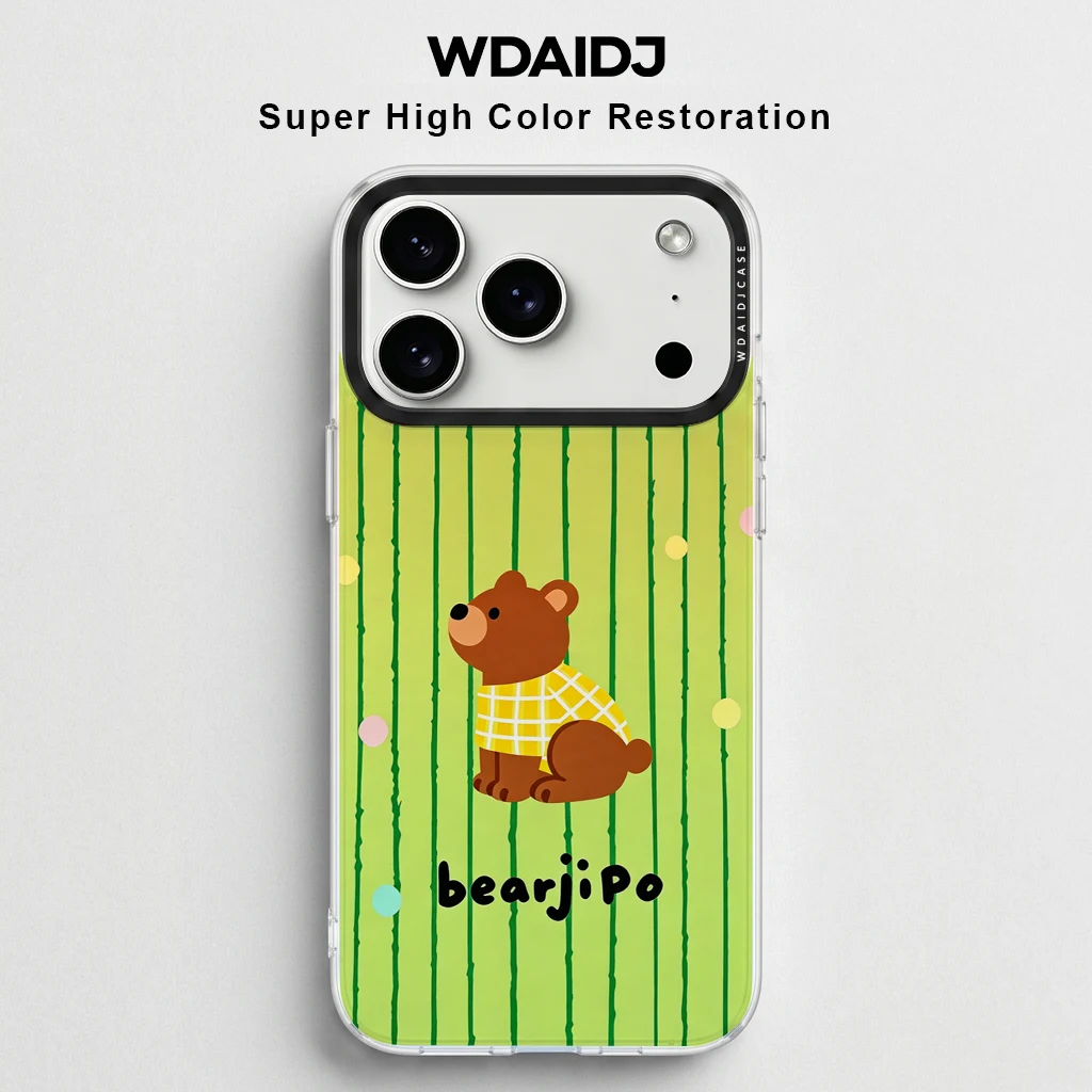 

Cute BearjiPo Cartoon Print Phone Case For iPhone 13 14 15 16 17 Anti Scratch Flexible Case In Whimsical Pastel Style