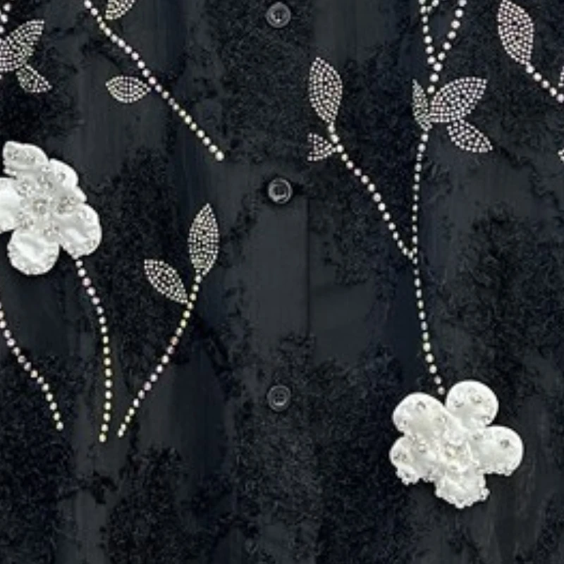 Women's Spring Autumn Shirt Chiffon Blouse Jacket Diamond Embroidery Flower Outfit Design Soft Brand Simple Fashion Comfortable