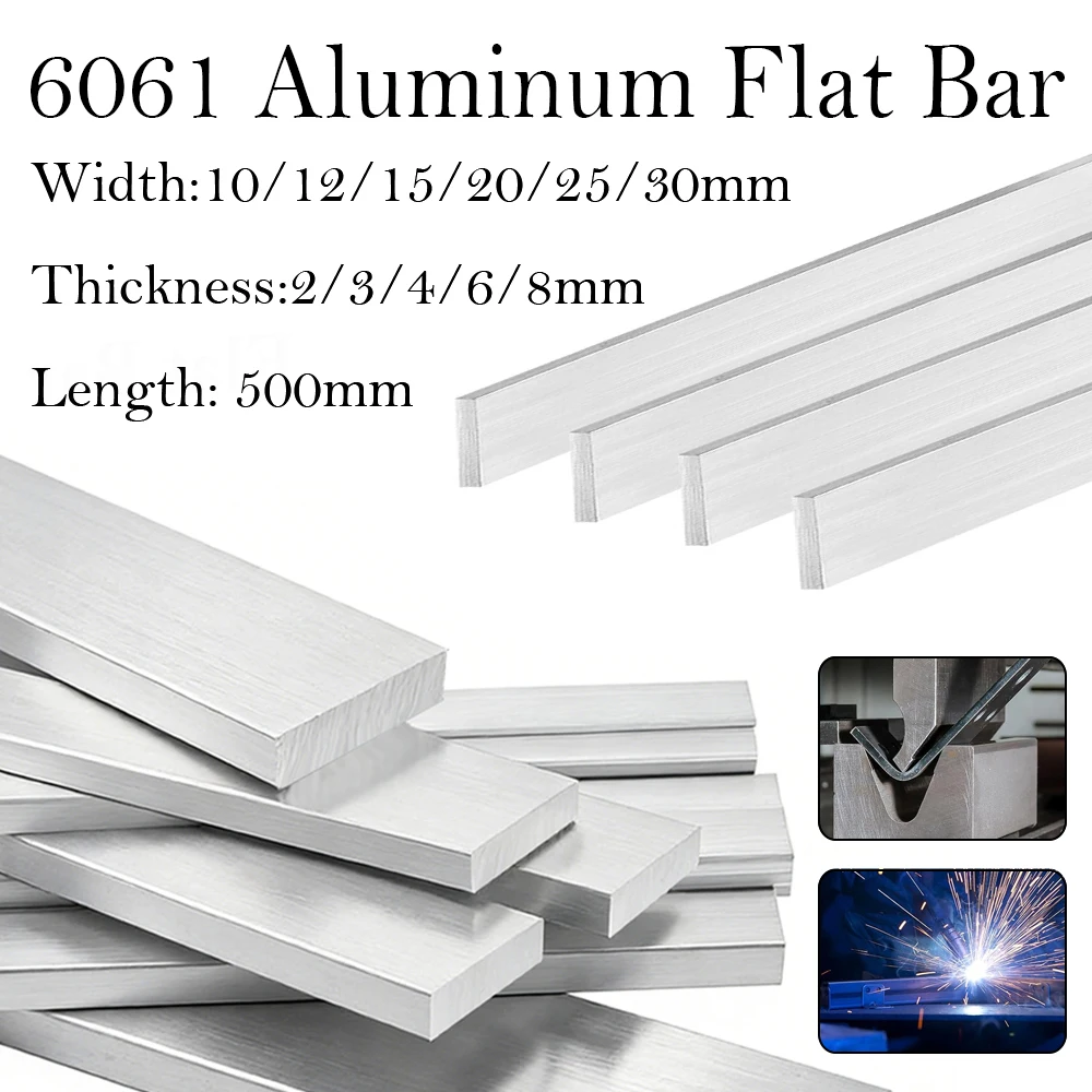 1–5 Stück 6061 Aluminium-Flachstangenlager 500 mm, hochfeste rechteckige Stange für Metallbearbeitung, Industrie und Handwerk