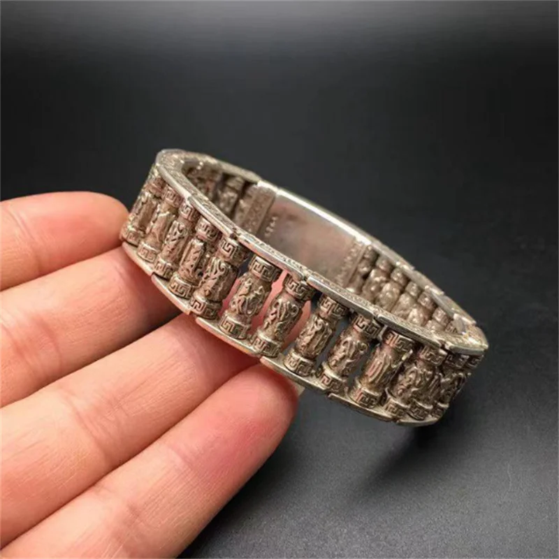 

Mai Chuang/Chinese Old Tibetan Silver Exquisite Rotatable Six-character Mantra Bracelet Hip-hop Personality Trend Men Women Gift