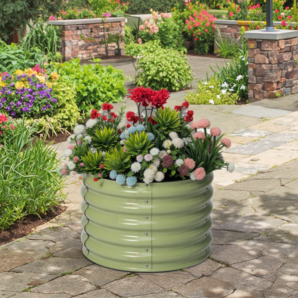 High Quality Large Galvanized Metal Planter Set Classic Design Indoor/Outdoor Use Home Living Room Big Kit Size Flower Pot