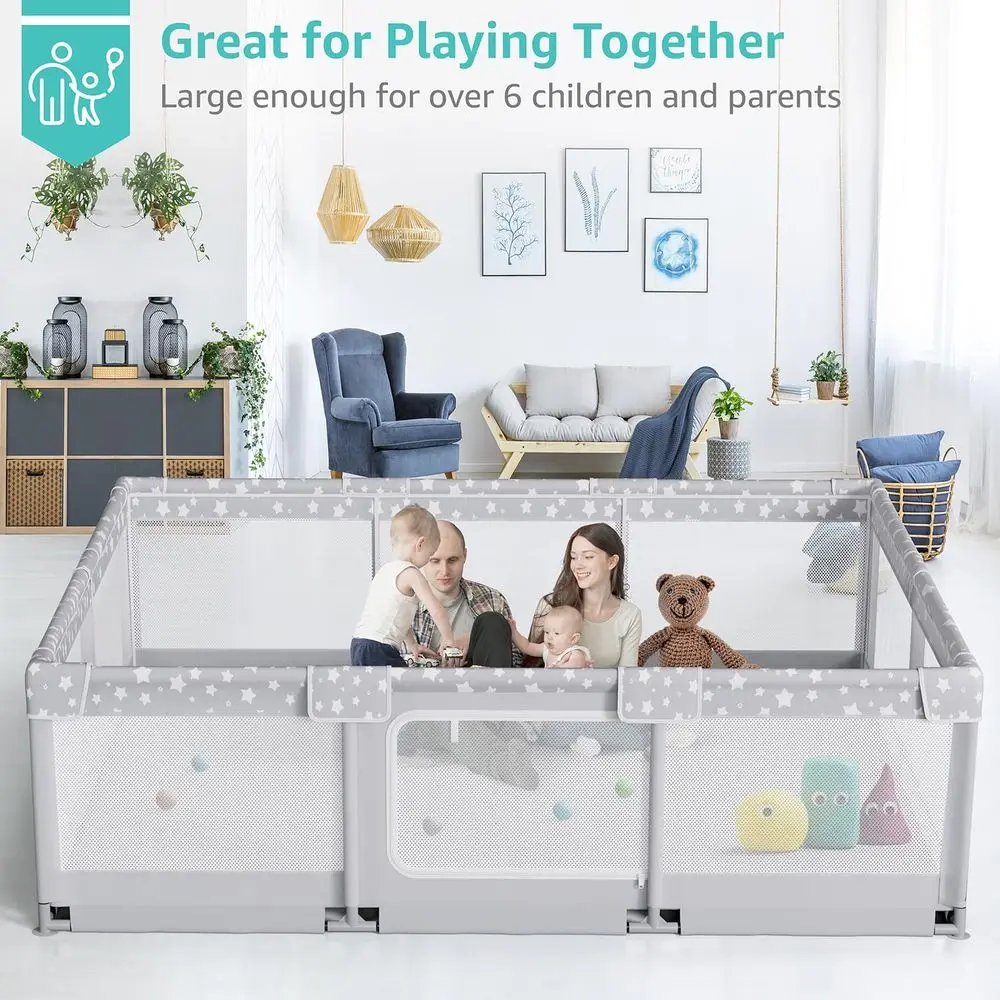 Giant 70x59in Playpen for 6-12 Month Olds, Large Play Yard for 1-3 Year Olds, Indoor Toddler Play Fence - Grey