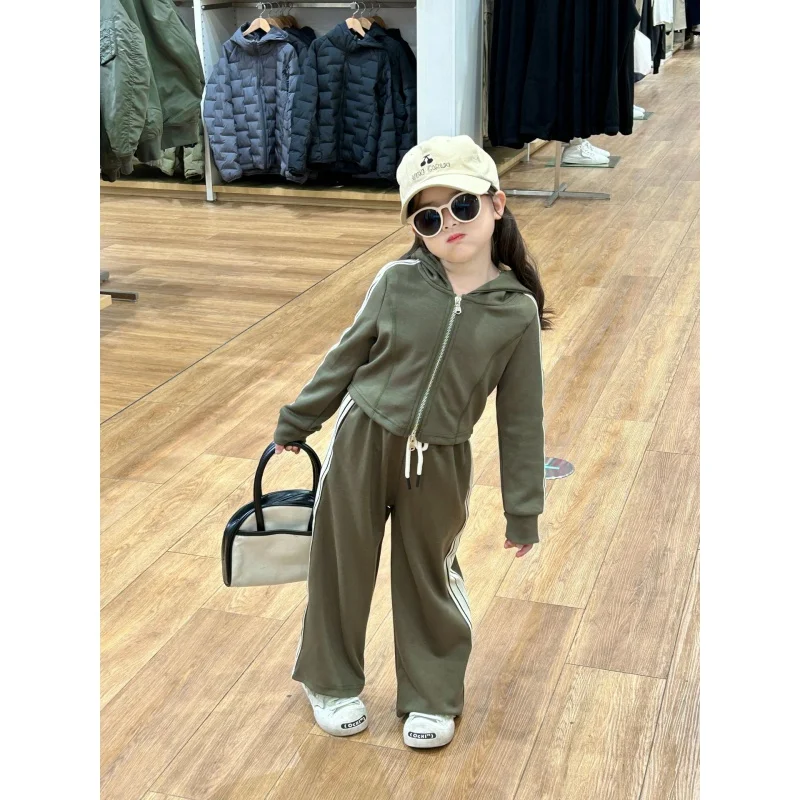 Girl's casual suit2024Spring New Children2-7Children's Sport Pants-Year-Old Coat Two-Piece Set