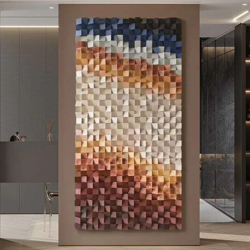 Modern Minimalist 3D Gradient Mosaic Wood Art Hanging, Physical Wall Decor for Entryway, Living Room & Hotel