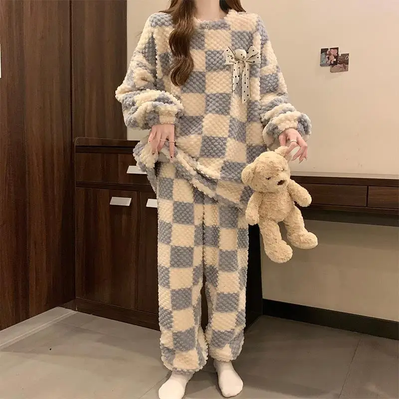 

Новая модель женских пижам для осени и зимы: комфортная одежда для сна из кораллового флиса, утепленная, премиум-класса, из фланели, домашний костюм.