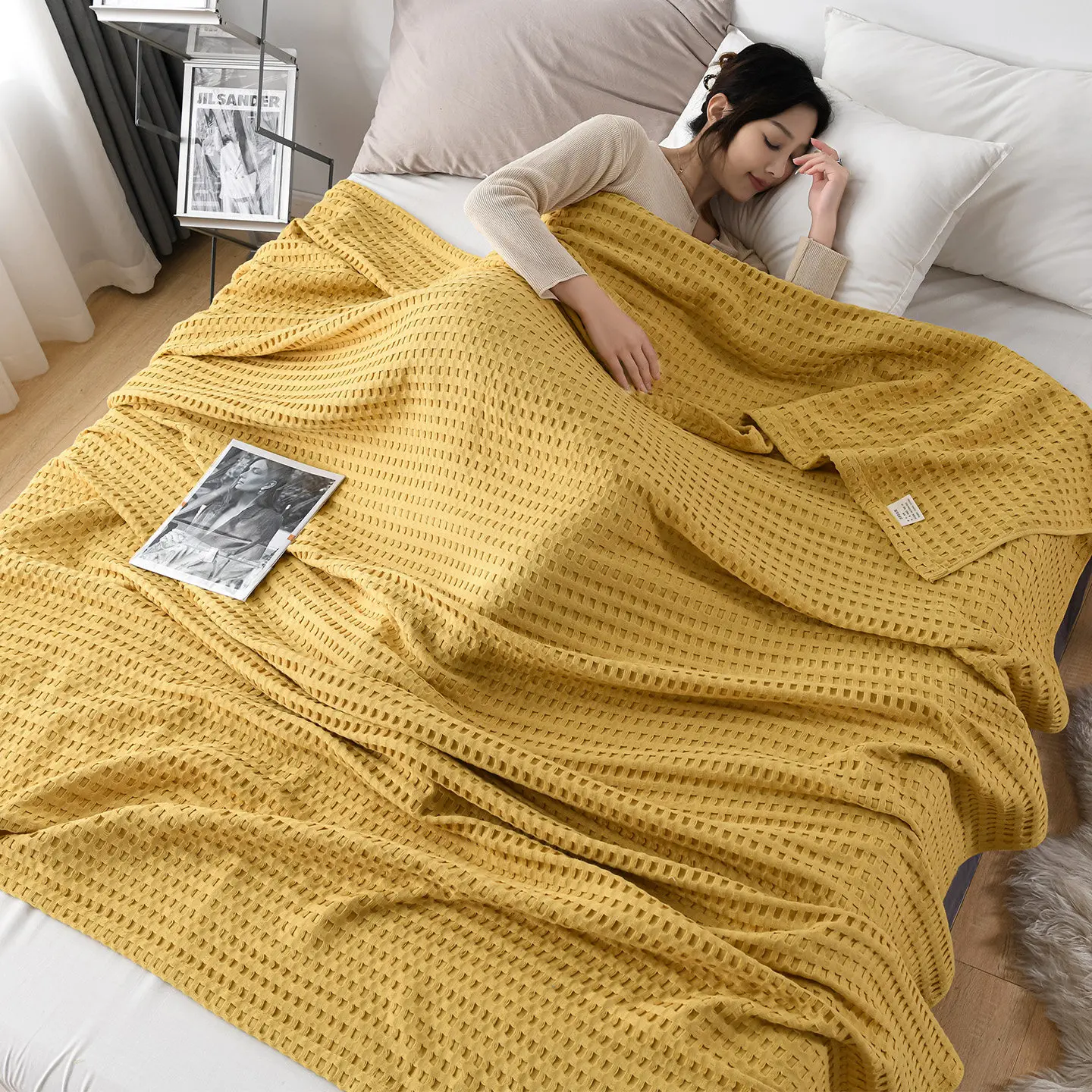 Breathable Cotton Waffle Throw Blanket Lightweight Sofa Cover Towel Travel Nap Blankets Multi-size Bedspread Luxury Home Decor