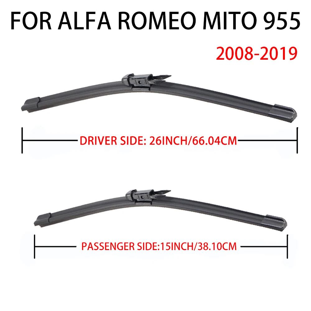 For Alfa Romeo Mito 955 2008-2019 26''+15'' Car Wiper Blade Front Wipers Fit Pinch Tab Arm Windscreen Auto Wiper Blades
