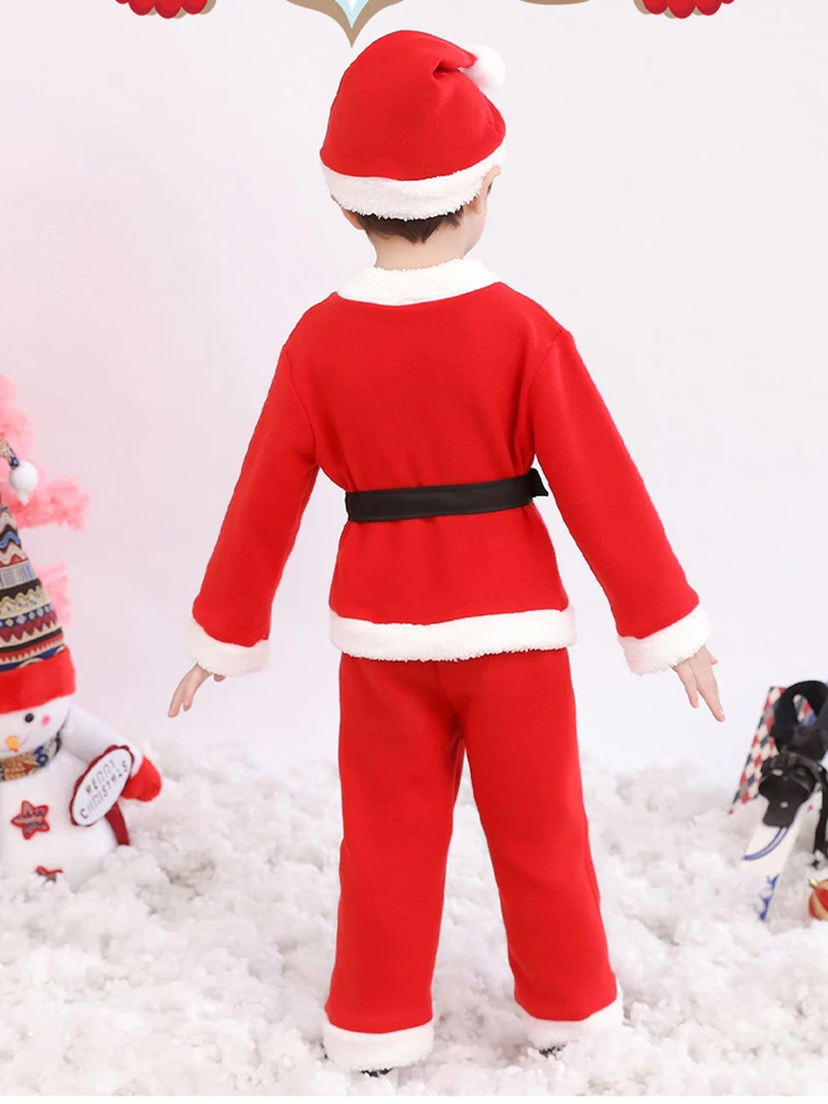 Kids Christmas Cosplay Costume Boys Girls Santa Claus Outfit Toddler Baby Red Xmas Clothes New Year Party Performance Dress Suit