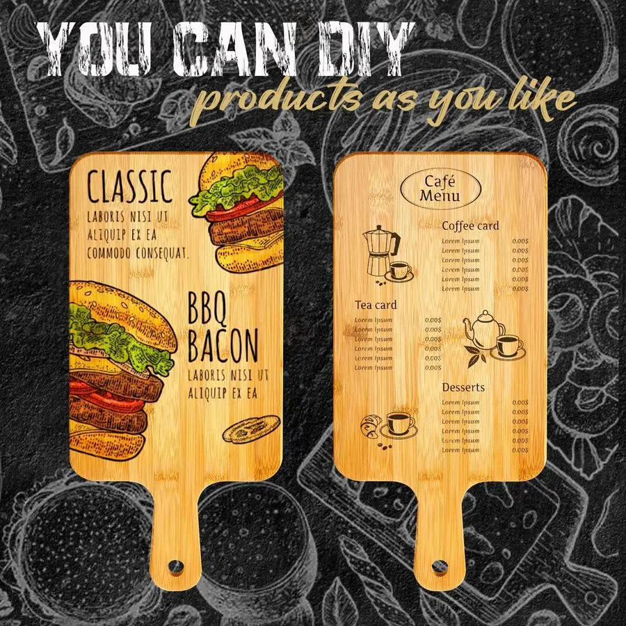 10個入り 木製まな板 ハンドル付き 15.7 x 7.8インチ 竹製 サービングボード キッチン用 チョッピングボード ピザ、パン、チーズ用