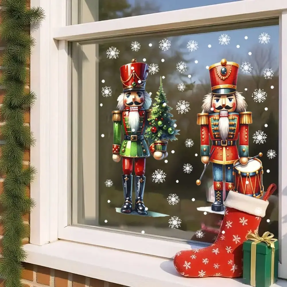 Christmas Soldier Static Sticker Multicolor Cartoon Glass Door Decals Mold-proof Anti-fouling Window Sticker Home Decoration