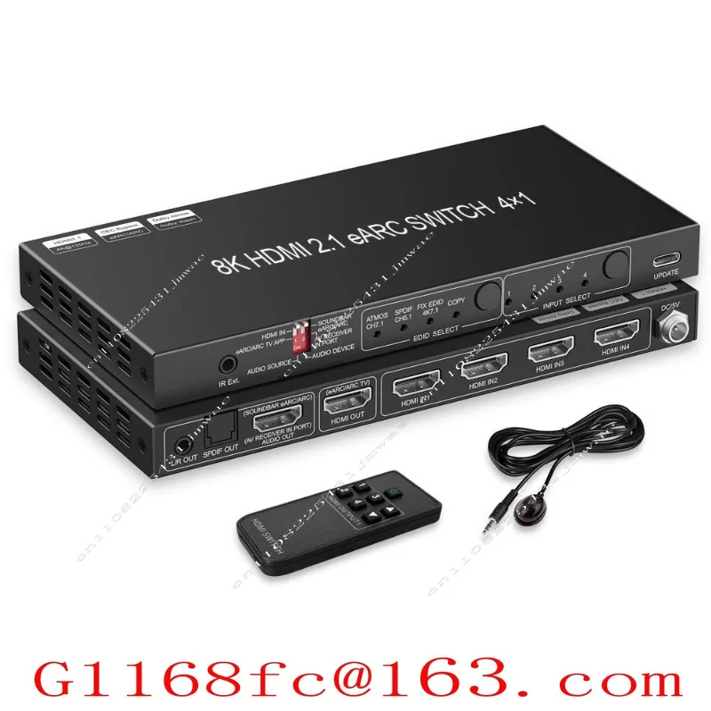 8K HDMI 2.1 Switch EARC Audio Extractor 4 in 1 Out ARC or AV Receiver SPDIF EDID HDMI Switch