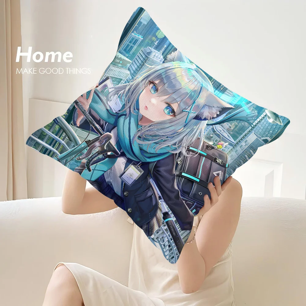 S-Sunaookami Shiroko Pillow Case Sofa Decorative Home Double-sided Print Plush Square Throw Pillow Covers Cushion Decor Cover