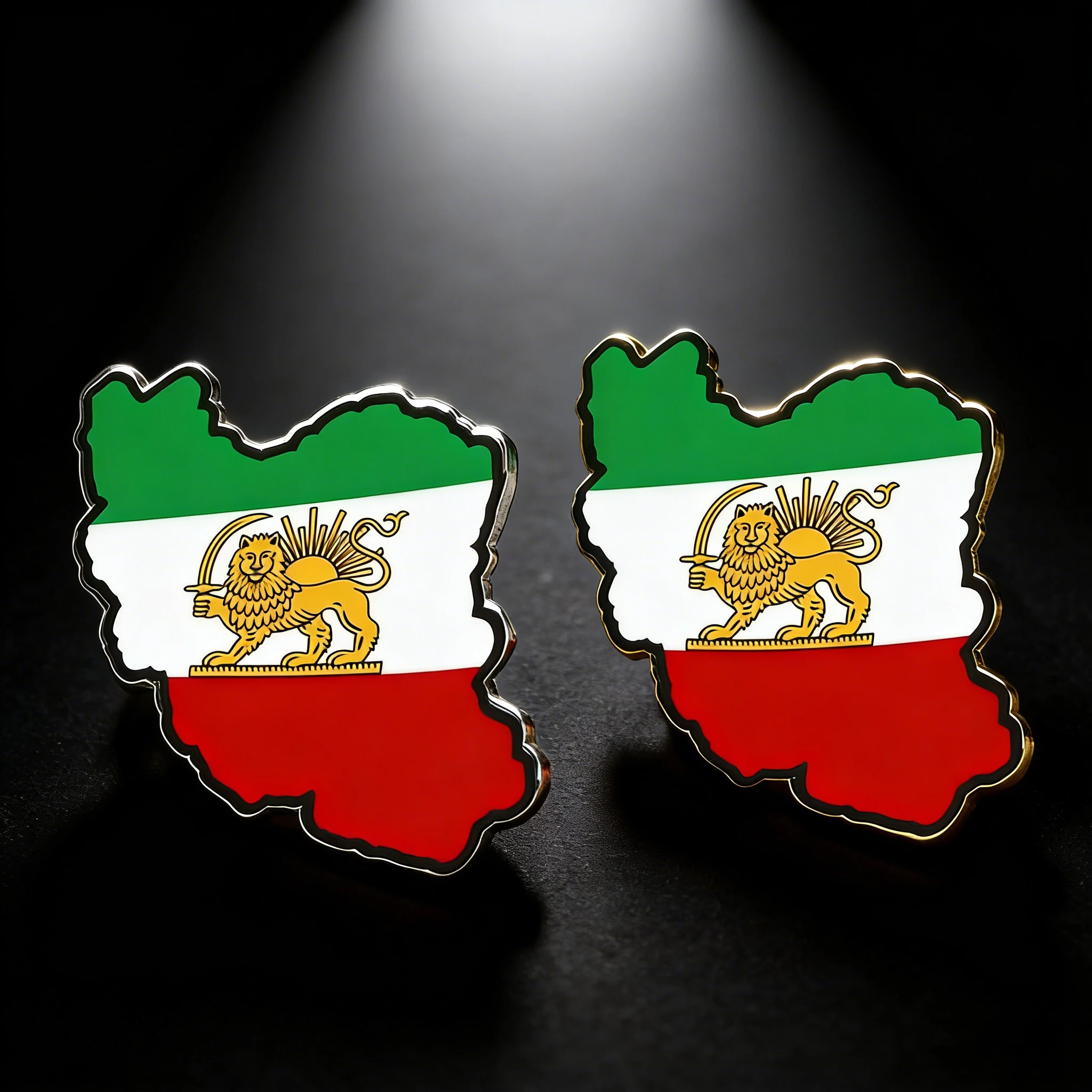 Unift Iran Flag Laple Pin Historical Flag Iranian Lion Sun Pin Caspian Sea & Persian Gulf Map Brooch Stainless Steel Jewelry