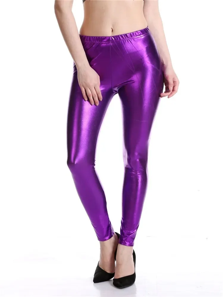 Bright leather nine-point pants high spring purple imitation leather fashion solid color leggings PU leather pants women\'s pants