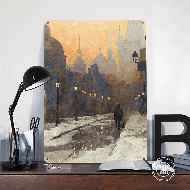 Morning Lights 3D Texture Metal Poster Customized Wall Art Tin Sign Gift for Mancave Modern Home Decoration Ornaments House Room