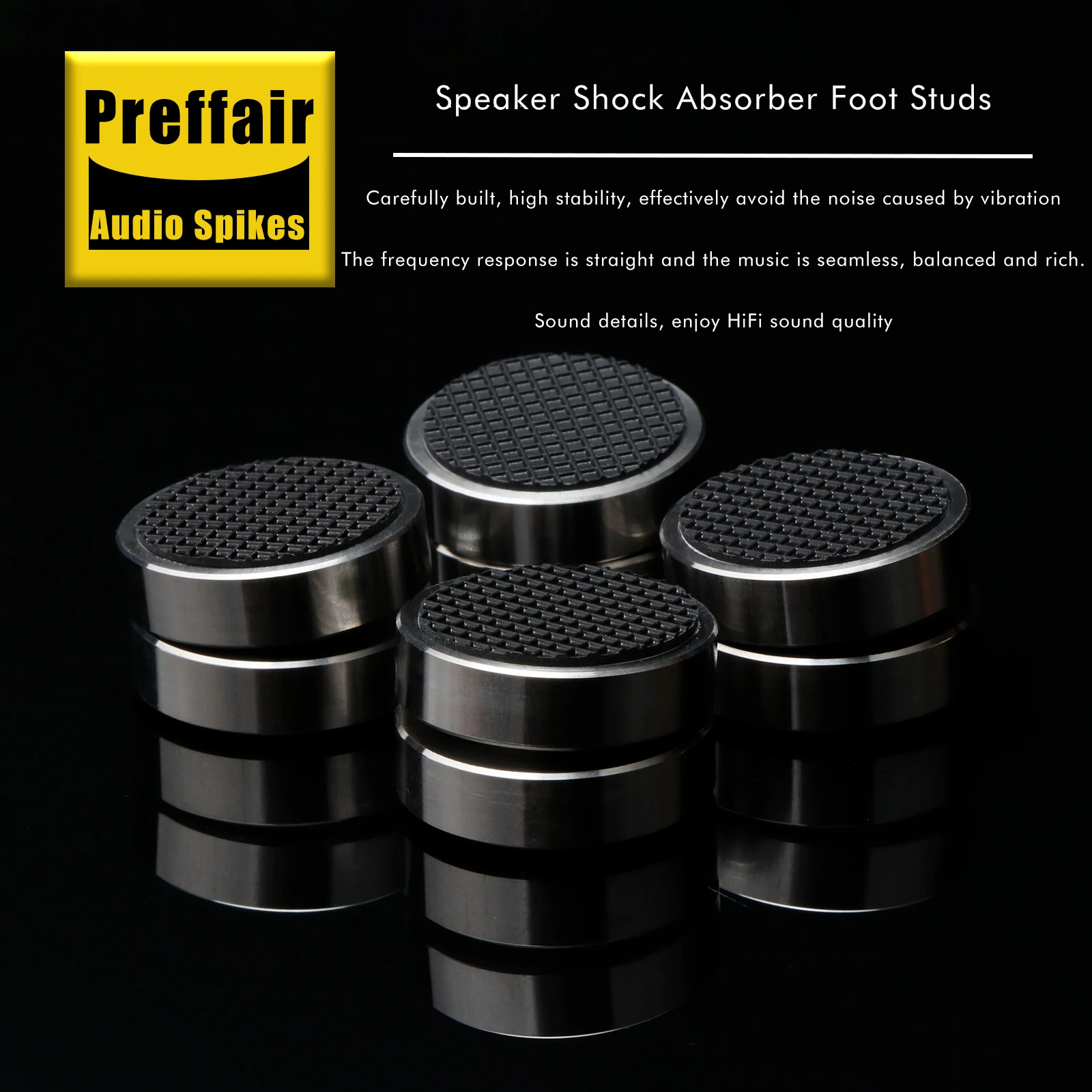 Preffair SP2416/SP4533 4 Stück Aluminium Schwarz & Silber Stoßfeste Spike+Pad Isolations-Standfüße – Detail 14
