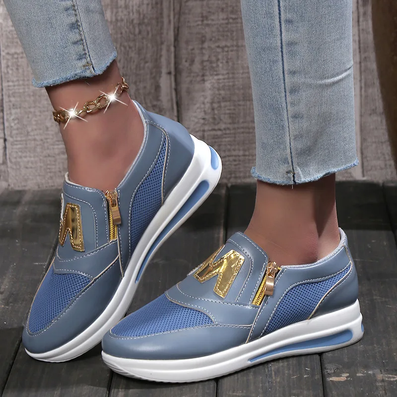 2024 Women Casual Sneakers M Printed Side Zipper Platform Plus Size Vulcanized Shoes Zapatillas Mujer Sapato Plataforma Feminino