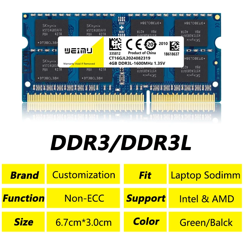 DDR3 DDR3L 4GB 8GB Laptop Memoria Ram 1066 1333 1600Mhz PC3 1.5V PC3L 1.35V 8500 10600 12800 204Pin SODIMM Notebook Memory RAM