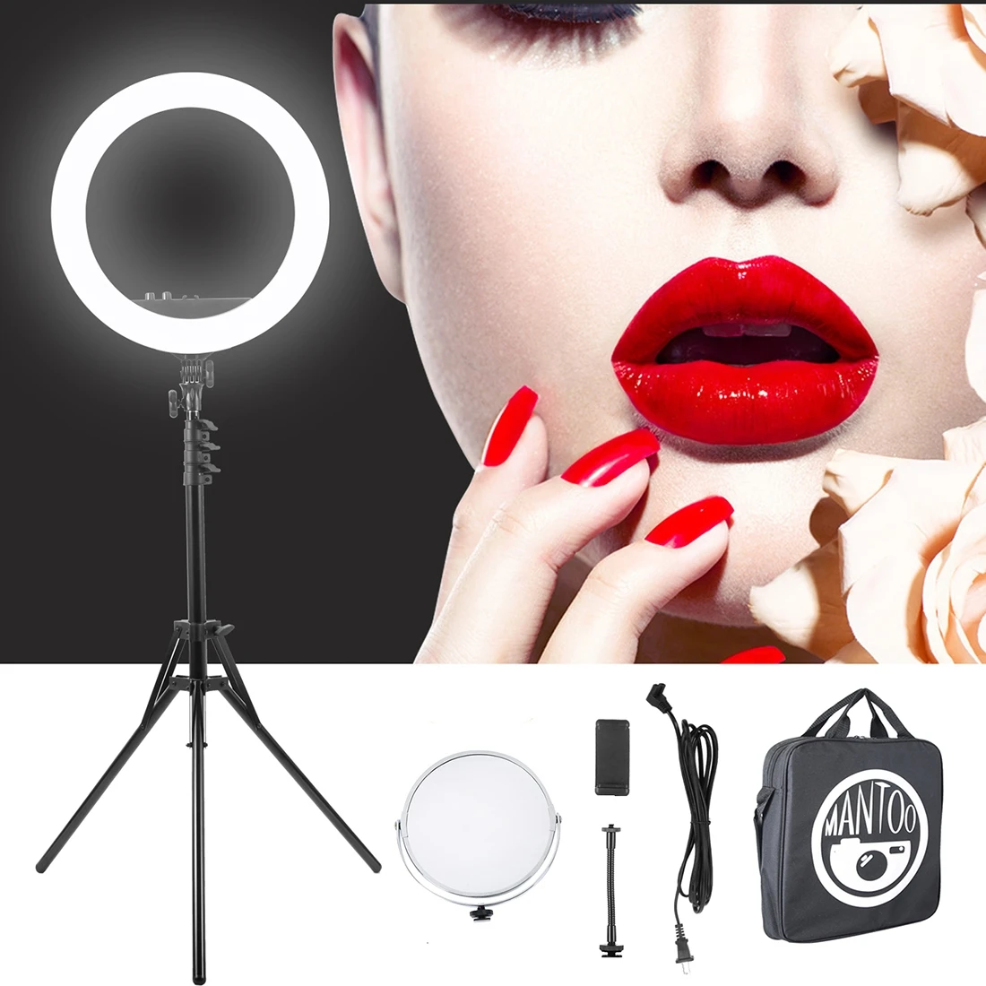 High quality Factory price, MANTOO RL-18 II 100-240V 55W 18 inch Two-color Dimmable Ring Fill Light with Tripod