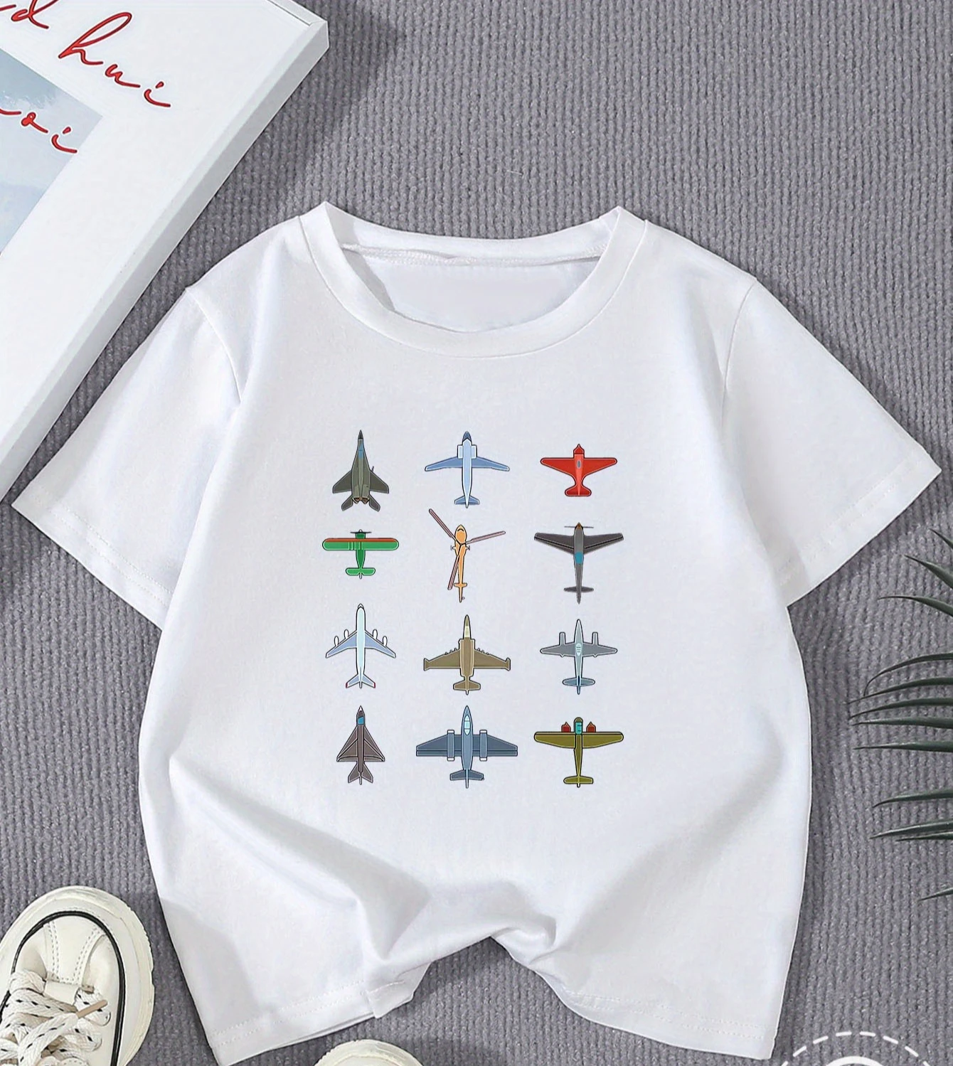 Young Boy Toy Airplane Print Fashionable Casual T-shirt Soft Comfortable Summer Kid Round Neck Short Sleeve T-shirt Clothing