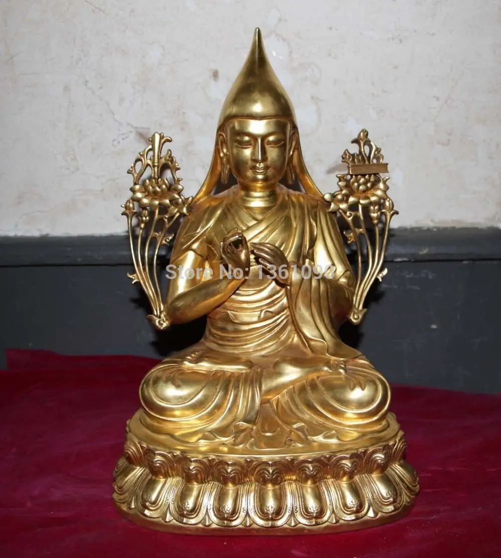 xd 00137 Perfect china tibet bronze gilt design buddha tsongkhapa statue